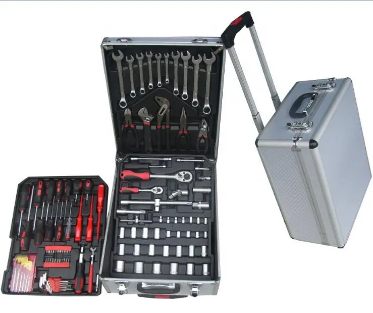 tools box set mechanic 115pc hand tool kit with portable trolley case / auto repair kit