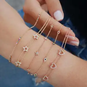 fine 925 sterling silver delicate jewelry rainbow cz bar charm elegance geometric link chain minimal bracelet