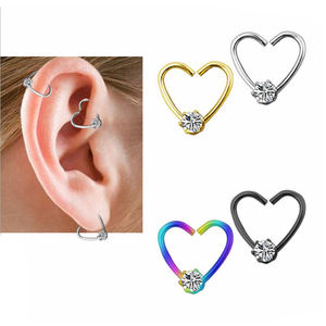 Joyería de Acero Inoxidable 316L para <span class=keywords><strong>Piercing</strong></span> de Oreja, Forma de Corazón, con Piedra de Circonita Cúbica AAA - Product Image 4