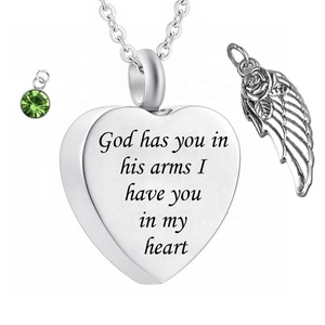 Dios te tiene en sus brazos con colgante de ala de Ángel, joyería de cremación, recuerdo, collar de urna conmemorativo con colgante de cristal de piedra de nacimiento - Product Image 3