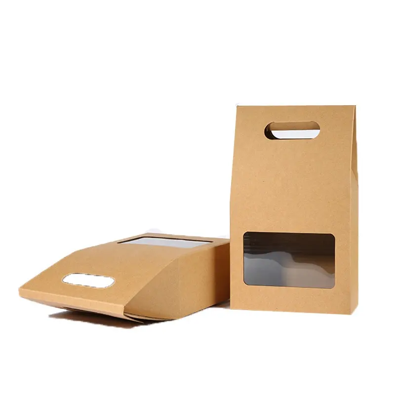 Ucuz Özel Baskı Kahverengi Kraft Kağıt Kutuları/Çanta Için Açık Pencere ile Düğün/Hediye/Takı/Gıda /şeker Paketleme