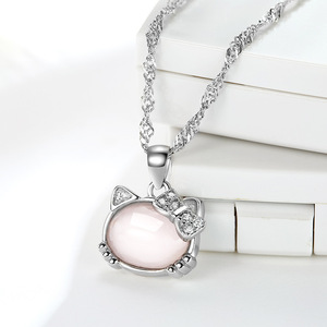 2017 cuarzo rosa Hola lindo gato colgante collar joyería al por mayor - Product Image 2
