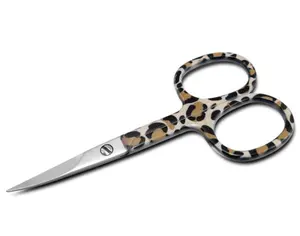 Girls beauty leopard printed precise blades curved tip eyebrow hair style trimming scissor manicure nail cuticle shaped scissors