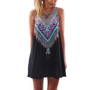 Estate India Donne di Etnia Abiti Sciolti Senza Maniche Nazionale di Stile Fiori Stampati Mini <span class=keywords><strong>Vestito</strong></span> Vintage Hippie di Boho Beachwear - Product Image 2