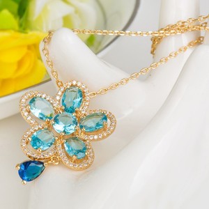 Teemi Wholesale 2015 Verano Nuevo diseño plateado Champange Oro <span class=keywords><strong>Pretty</strong></span> Women Lujo Azul Circonita collar de la flor de la manera - Product Image 4