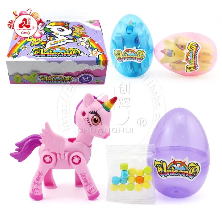 High quality Rainbow Unicorn horse toys egg with Jelly bean candy