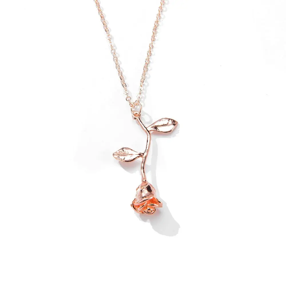 Collier avec pendentif en or Rose 24k pour femme, bijoux de mode, cadeau de saint-valentin, plaqué or 18k, pendentif fleur Rose, personnalisé, nouvelle collection