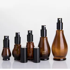 Bouteille en verre ambrées, forme gourde simple, avec pompe et spray, 50ml, 10ml, 20ml, 30ml, 100ml