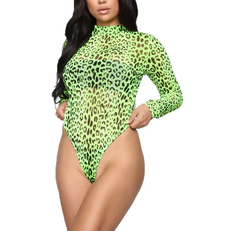 mujeres Sexy Bodycon cuerpo delgado traje de cuello alto de manga larga mono serpiente impresa mameluco monos