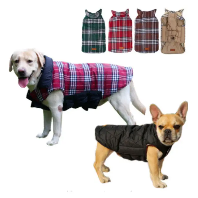 居心地の良い防水防風リバーシブル犬ブリティッシュスタイルチェック柄ベストウィンターコート暖かい犬のアパレル寒い天候のジャケット
