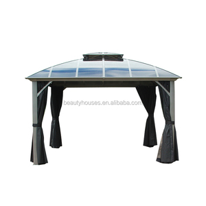 Gazebo d'extérieur en aluminium avec structure renforcée en fer, toit rigide en polycarbonate, imperméable, pour patio, jardin, protection solaire, anti-pluie et moustiquaire naturelle - Product Image 4