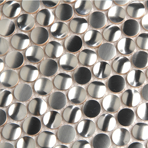 Phong Cách Châu Âu Thép Không Gỉ Dập Nổi Nền Chải Gương Kim Loại Dán Tường Penny Tròn Khảm Gạch - Product Image 5