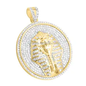Iced Out Hip Hop Jewelry 14K Gold Tone Plated Brass 925 Sterling Silver Lab Diamond Medallion Round Pharaoh Pendant