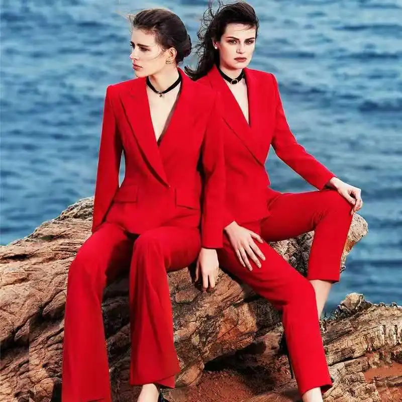 Новая женская одежда, красная Деловая одежда, повседневные брюки-колокольчики, Костюмные ретро-брюки в гонконгском стиле