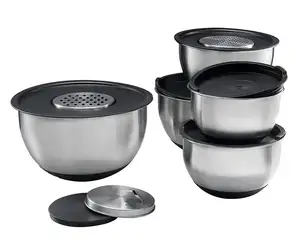 Mixing Bowls Set of 5 Nesting Bowls with Airtight Lids 3 Grater Serving Salad Bowl Set Attachments Stainless Steel Metal