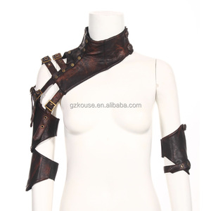 Corzzet en cuir PU marron, 1 épaule dénudée, manches interchangeables, Steampunk, gaine de bras, rétro <span class=keywords><strong>gothique</strong></span>, gants chauds - Product Image 4