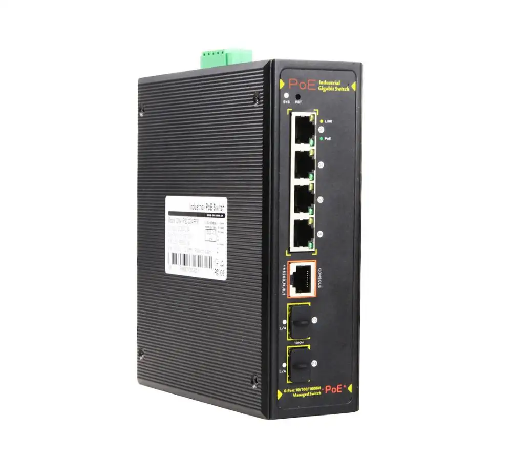 6 port Industrial Gigabit PoE Switch Managed 2 Gigabit Fiber Ports support cctv ip camera (IPS33064PFM)