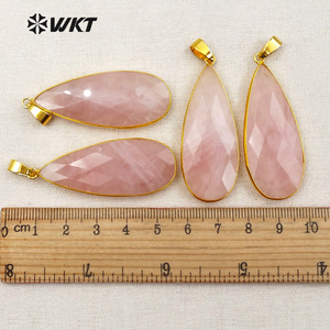 WT-P1348 Luar Biasa Bezel Emas Segi Alami Kuarsa Mawar Liontin Tetesan Air Mata, Tangan Wanita Cabochon Segi Merah Muda Liontin Tetes Air Mata - Product Image 6