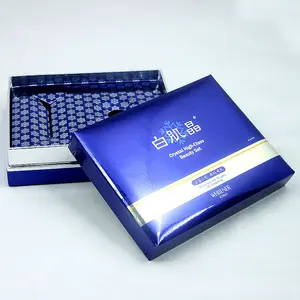 Embalagem de caixa de cosméticos reciclados de cor azul luxuosa com papel cartão dourado