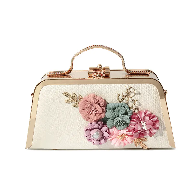 Hot Sales 2022 Fashion PU Leather China Shoulder Clip Bags Ladies Clutch Evening Bag With Flowers