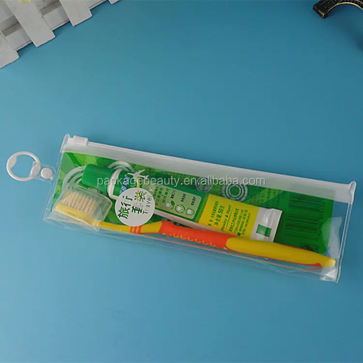 Zacht Plastic Pvc Tandenborstel Reizen Kit Verpakking Rits Zak Met Handvat