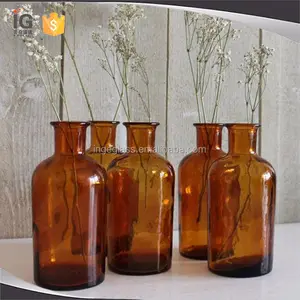 Vaso de vidro âmbar, frasco de vidro boca larga para decoração de casa