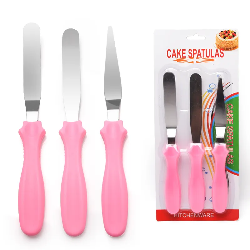 Spatula Icing Kue, Spatula Set 3 Alat Dekorasi Penghalus Kue Stainless Steel Kecil