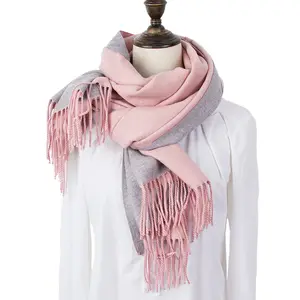 cheap ladies double side winter hat scarf fashion plain solid color pashmina shawl 100% acrylic cashmere scarf