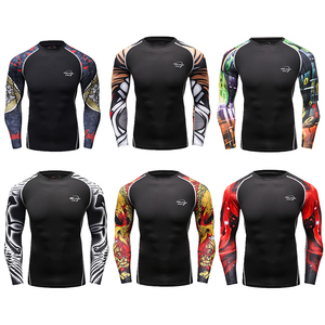 Custom Design MMA BJJ <span class=keywords><strong>Rash</strong></span> Guard per gli uomini Spandex compressione palestra camicia traspirante tessuto sublimato stampa per il nuoto - Product Image 1