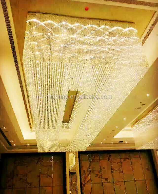 Luxe Grote inbouw decoratieve plafond Verlichting moderne Hotel foyer grote rechthoekige kristallen kroonluchter