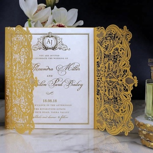Invitations de mariage personnalisées <span class=keywords><strong>en</strong></span> <span class=keywords><strong>ligne</strong></span>, design monogramme de luxe, or pâle, découpées au laser, cartes d'invitation d'<span class=keywords><strong>anniversaire</strong></span>, cartes de vœux - Product Image 1