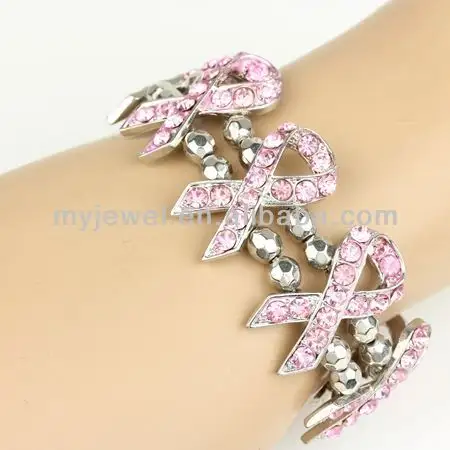 Breast Cancer Themed - Crystal Pink Ribbon Charms Stretch Bracelet-FC-6520-3PK mode armbänder designer replik schmuck