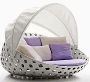 Round Canopy Outdoor Rattan Dayベッド