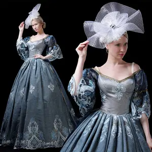 Ecoparty Gothic Vintage Reenactment Theatre Clothing Costume Blue Renaissance Costume Women's Dress Victorian wedding Party Gown
