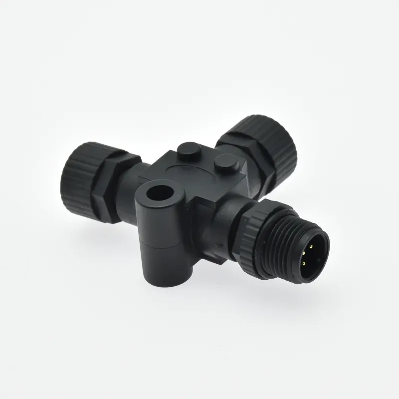One male to two female IP67 waterproof T type M12 electrical plastic T connector
