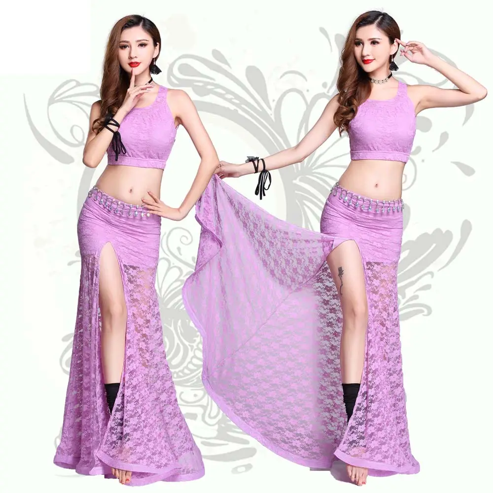 New style lace dance dress purple stage belly dance suit