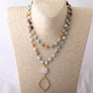 Collana da Donna Bohemien con <span class=keywords><strong>Ciondolo</strong></span> a <span class=keywords><strong>Fiore</strong></span> <span class=keywords><strong>della</strong></span> <span class=keywords><strong>Vita</strong></span> in Metallo e Cristallo Quadrato, Gioielli Tribali, Collana con Pietra Naturale Amazzonite - Product Image 1