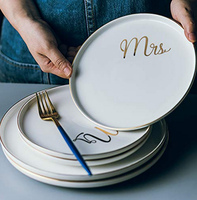 FENN Vente en gros d'assiettes de restaurant Design nordique/rond Vajillas Assiette à dîner avec logo personnalisé avec bord doré pour restaurant