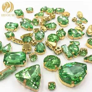 Light Green Mixed Shape Glass Flatback Rhinestone with Golden Claw