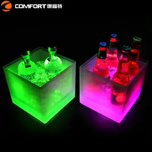 Enfriador de vino cuadrado iluminado por LED, funciona con batería, Cubo de cerveza de plástico de 3,5l, novedad