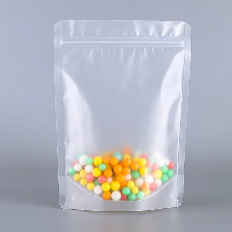Matte clear zip blocco superficie glassata di plastica trasparente punto di tenuta di calore laminato richiudibile stand up pouch per snack