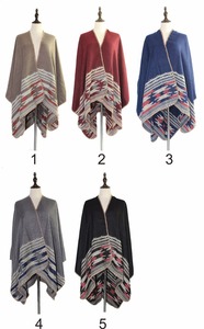 Wholesale Winter Jacquard Stole Shawl Scarf Custom Mexican <strong>Lady</strong> Stripe Acrylic <strong>Poncho</strong> - Product Image 2