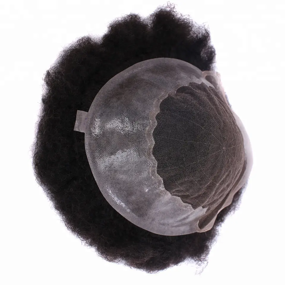 Bán Chạy Afro Toupee Cho Người Đàn Ông Da Đen Thay Thế, 100% Đơn Vị Tóc Con Người Thụy Sĩ Ren Với PU Toupee