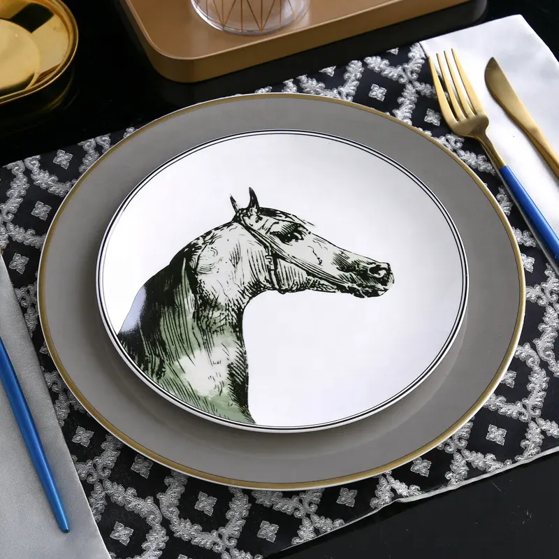 Vintage ceramic tableware gray plates serving dishes custom logo plates