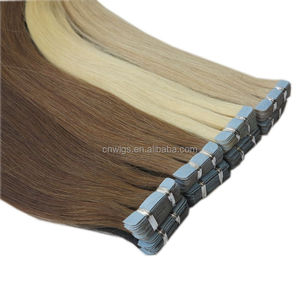 Grosir murah Eropa 100% pemanjangan rambut manusia virgin di dubai dua sisi <span class=keywords><strong>remy</strong></span> kutikula tak terlihat pita ekstensi rambut - Product Image 1