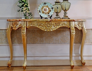 หรูหราโบราณสไตล์ฝรั่งเศสหินอ่อนด้านบนไม้แกะสลักผนังคอนโซลตาราง - Product Image 1
