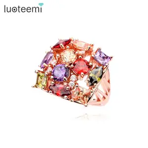 Luoteemi Big Crystal Natuursteen Bijpassende Nieuwe Mode Kleurrijke Goud Dainty Vinger Verklaring Voor Vrouw Kleur Ring