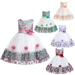 Vestido bordado bebê princesa floral, vestido de festa para crianças com tamanhos diferentes