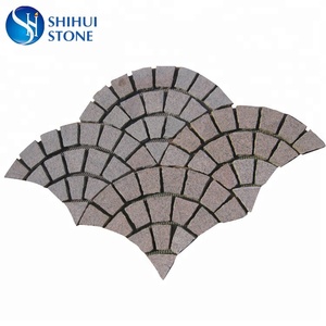 Adoquines en forma de <span class=keywords><strong>ventilador</strong></span> de granito, piedra de pavimentación entrelazada de granito gris tumbado, Cubo de adoquines - Product Image 6