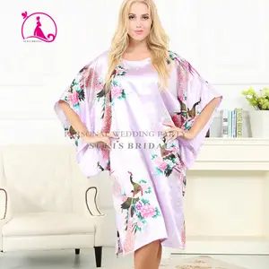 Lady Silk Satin Đồ Ngủ Đồ Lót Đồ Ngủ Kimono Áo Ngủ Áo Choàng Dài Màu Tím Nhạt